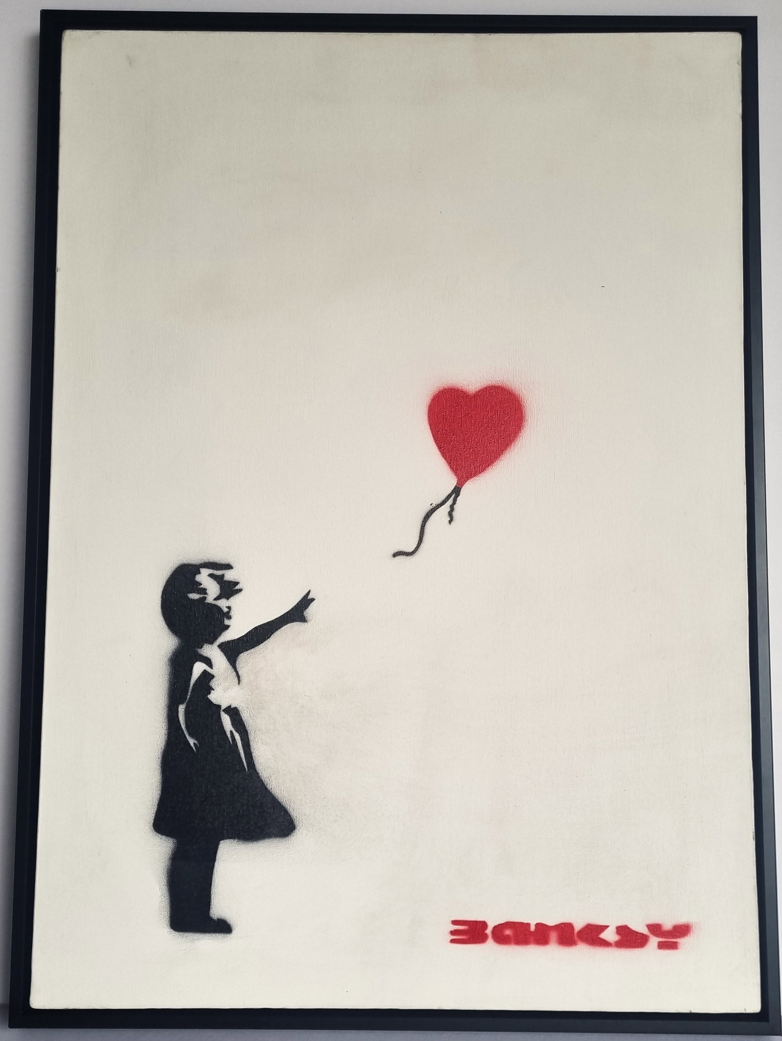 Banksy, oil on canvas: Banksy , Abstract painting, After .Hand signed.Measurements: 70 x 50 cm cm. With frame: 73 x 53 cm.