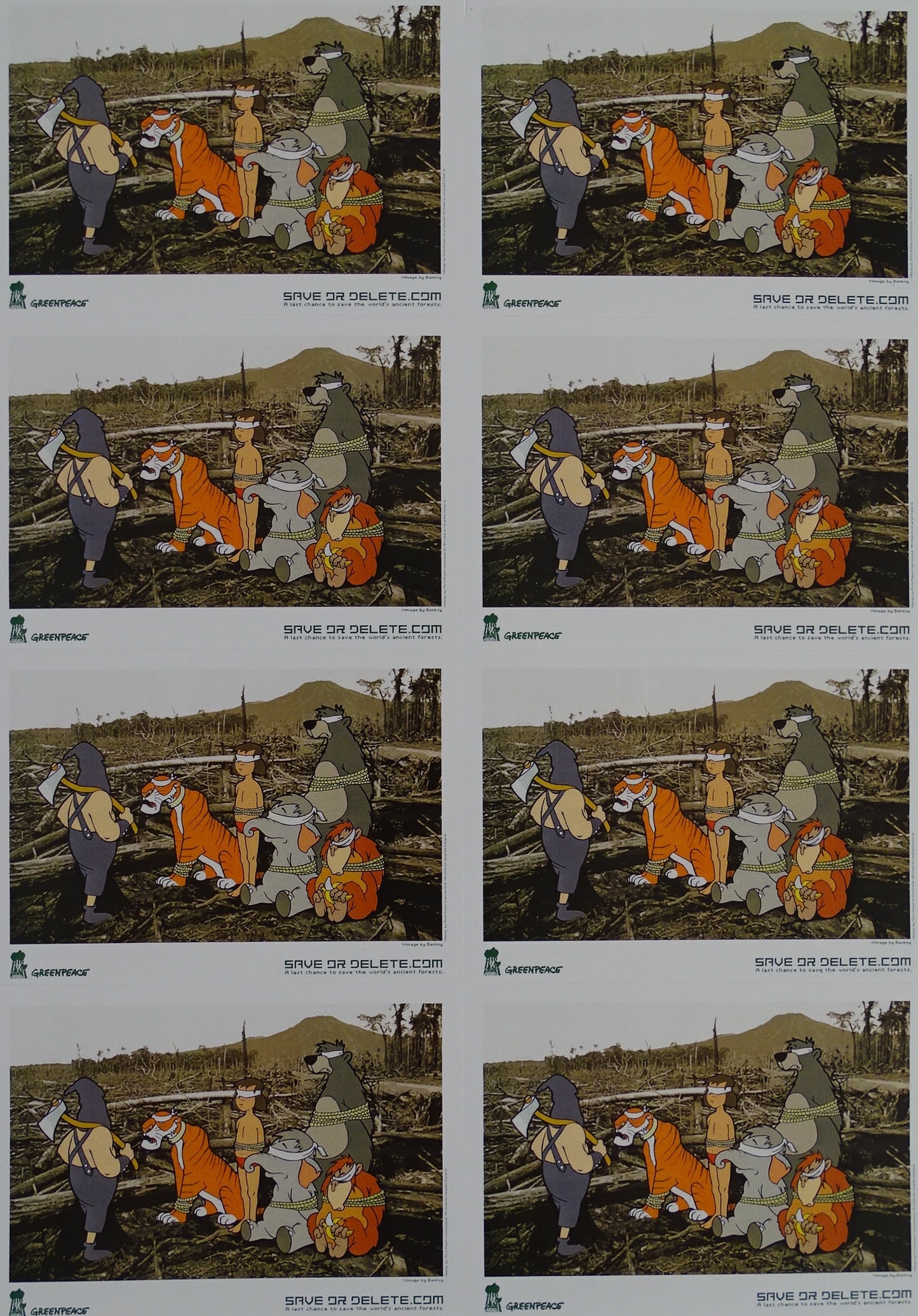BANKSY: Banksy produced these stickers for the Greenpeace campaign "save or delete"Shortly after these stickers were withdrawn from circulation because of protest by the legal team of Disney demanding prohibi