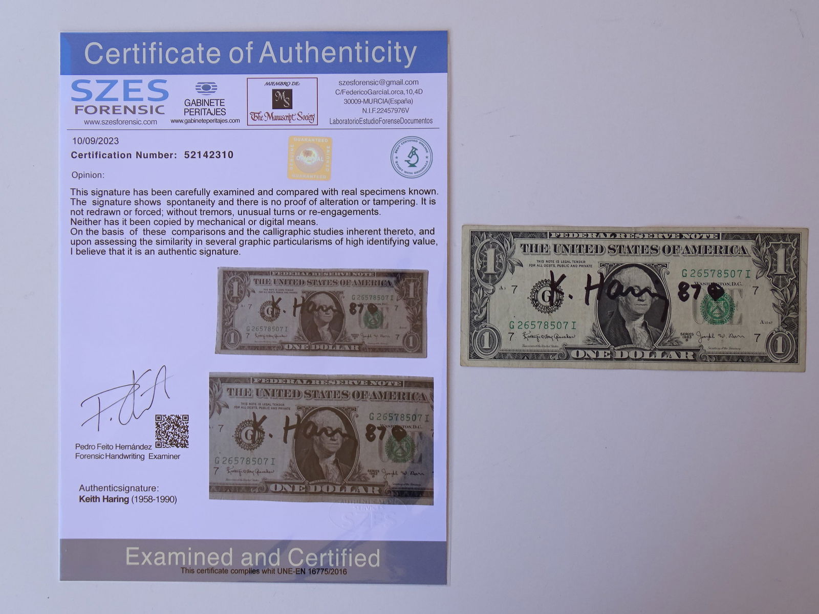 Keith Haring, hand signed banknote (1 of 6)