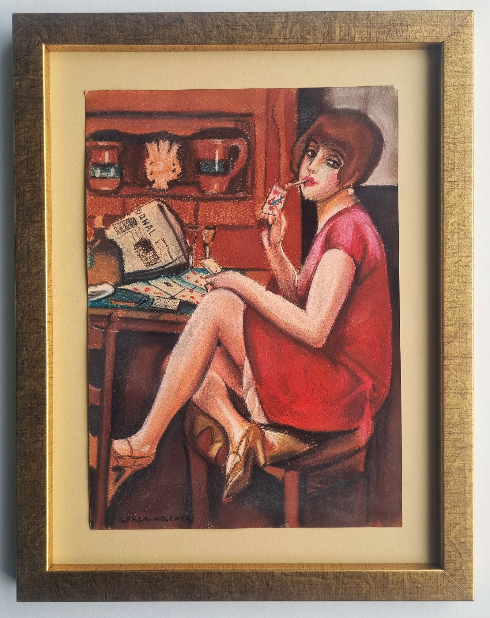 Gerda Wegener Drawing on paper: Drawing ATTRIBUTED to Gerda Wegener , handmade and hand signed. Measurements: 21cm x 29.5cm.With frame .Without documentation