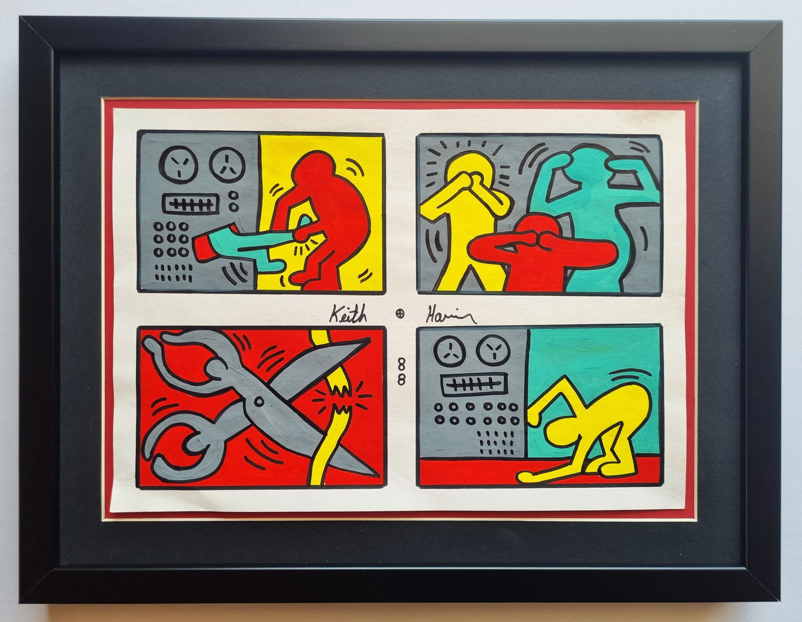 Keith Hring drawing signed: Drawing ATTRIBUTED to Keith Haring , handmade and hand signed. Measurements: 33 x 23 cm .With frame .Without documentation
