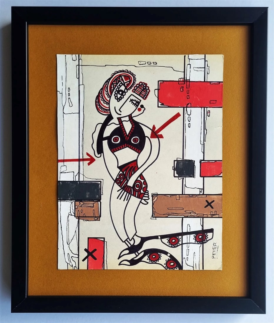 Peter Garcia hand drawing and signed: Drawing to Peter Garcia, handmade and hand signed. Measurements: 21cm x 28 cm.With frame 39 x 32,5 cm