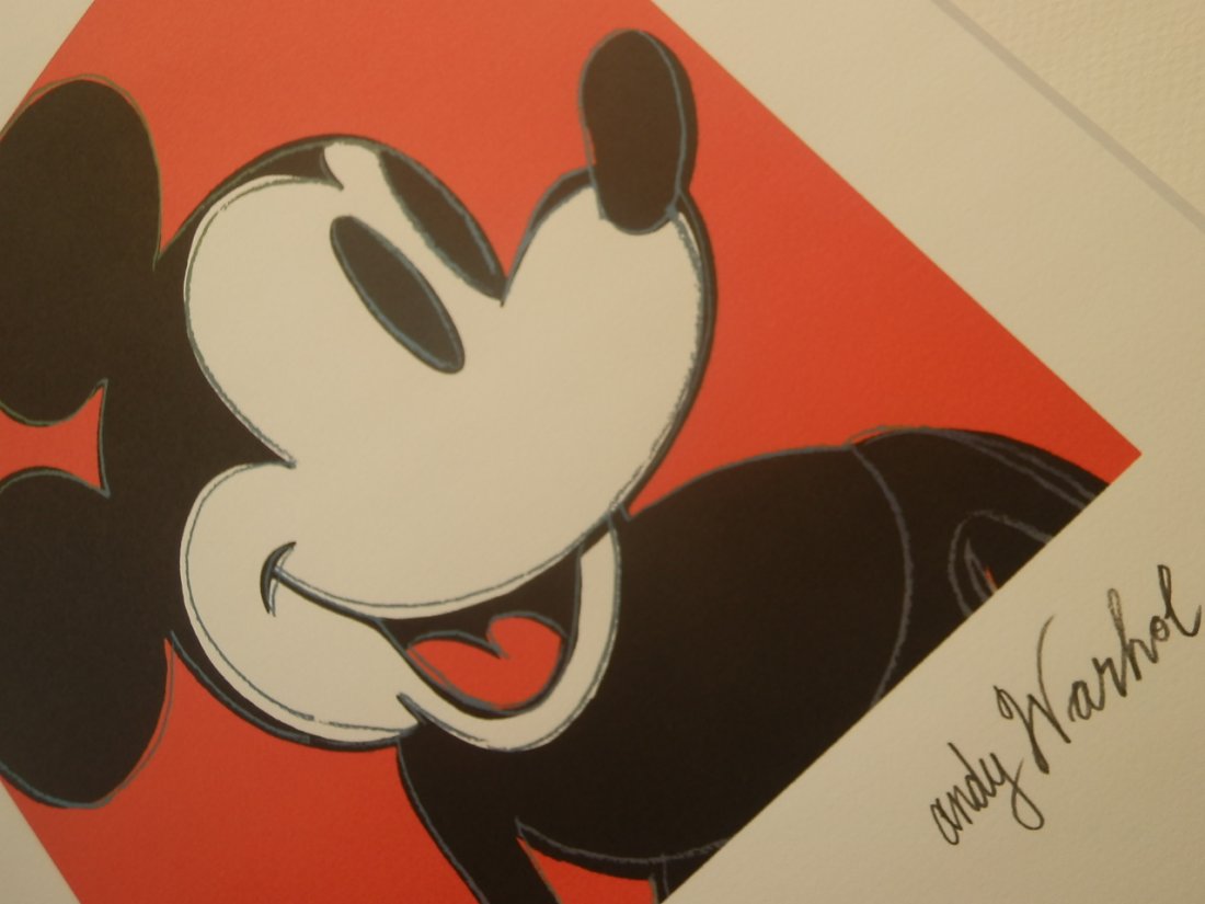 ANDY WARHOL MICKEY MOUSE SIGNED + HAND NUMBERED: ANDY WARHOL Mickey Mouse, HAND NUMBEREDLIMITED PLATE SIGNED GRANO-LITHOGRAPHTitle:Mickey MouseFROM :1981/1986PENCIL NUMBERED ON LEFT SIDE SPECIAL EDITION , STAMPED ON THE BACKArch / Motive Mounted pro
