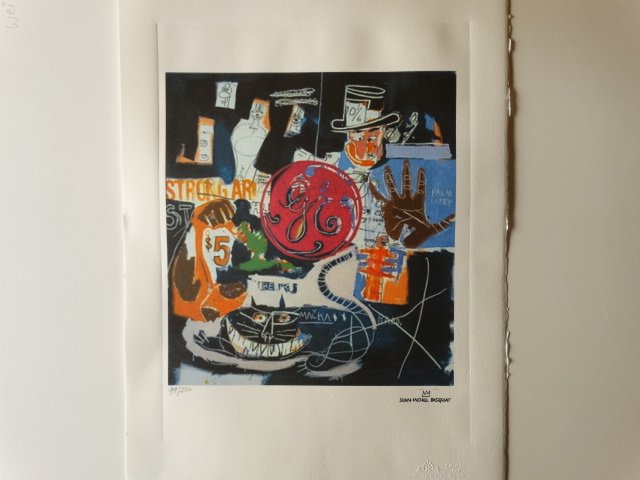 Jean-michel Basquiat: JEAN MICHEL BASQUIAT, LITHOGRAPH OFFSET HAND NUMBEREDSTAMP DRY LIMITED EDITION BOTTOM RIGHT 38'5CMX28'5CMARCHES FRANCE, FRAME NOT INCLUEDEDEDITION: SUC.SALERNO AND SONPLATE SIGNED