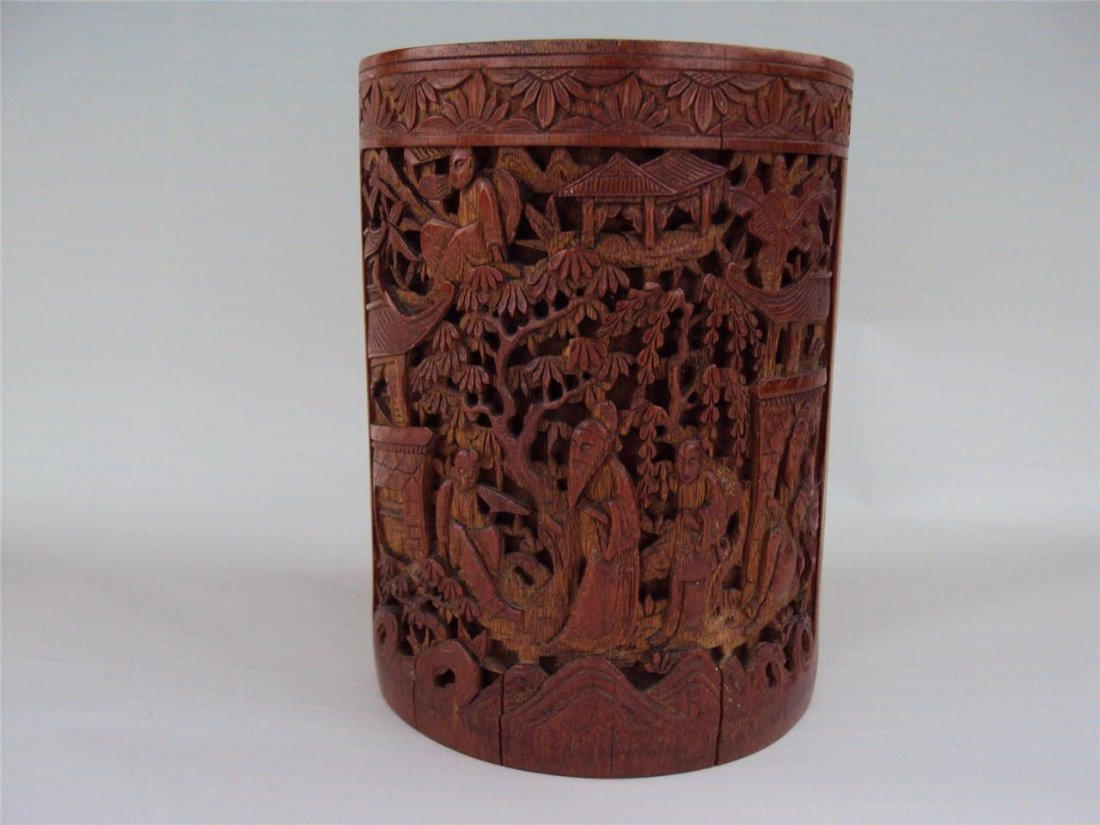 CHINESE CARVED  BAMBOO BRUSH POT, QING DYNASTY 清 (1 of 4)