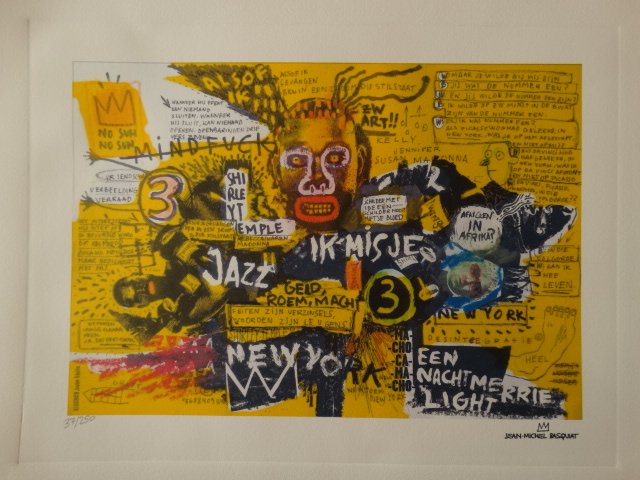 JEAN MICHEL BASQUIAT: JEAN MICHEL BASQUIAT, LITHOGRAPH OFFSET HAND NUMBERED, LIMITED EDITION BOTTOM RIGHT 38'5CMX28'5CM, ARCHES FRANCE, FRAME NOT INCLUEDEDEDITION: SUC.SALERNO AND SON, PLATE SIGNED