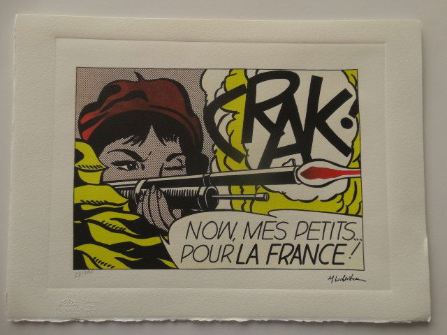 ROY LICHTENSTEIN: ROY LICHTENSTEIN, LITHOGRAPH OFFSET HAND NUMBERED,STAMP DRY LIMITED EDITION BOTTOM RIGHT 38'5CMX28'5CM,ARCHES FRANCE, FRAME NOT INCLUEDED, EDITION: SUC.SALERNO AND SONPLATE SIGNED