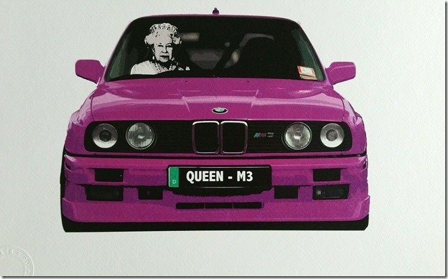 DEATH NYC: Original Print QUEEN BMW signed and numbered by iconic artist DEATH NYC. Stunning print is one of a hundred on 300g fine art watercolour paper embossed measures 18 x 13 Inc or 45 x 32 cm. Comes with a