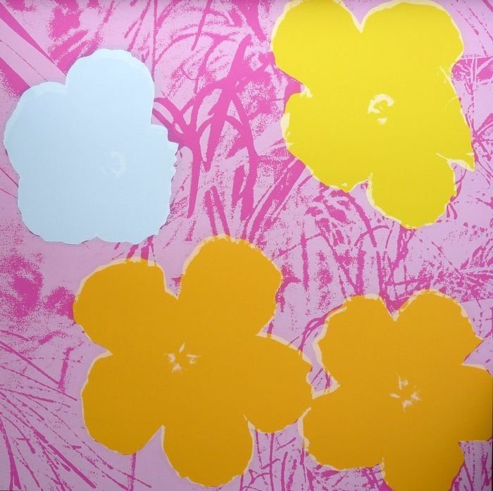 ANDY WARHOL, FLOWERS: Flowers, silk screen from the series Flowers by Sunday B. Morning, after Andy Warhol. With, on the verso, the known black stamps "Fill in your own signature" & "Published by Sunday B. Morning". Artist