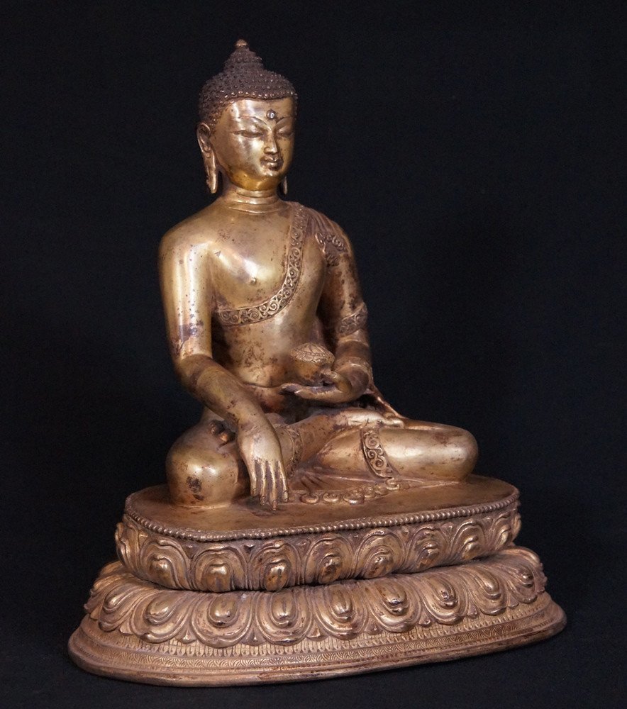 ANTIQUE OLD BUDDHA GILT GOLD, QING DINASTY, GEM STONE (1 of 8)