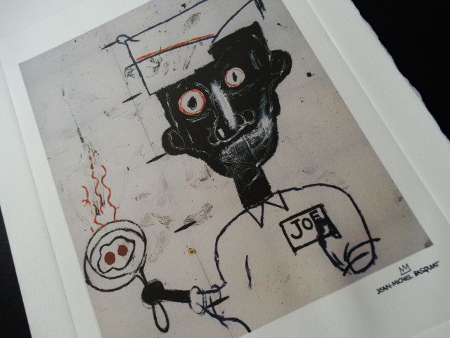 Jean-Michel Basquiat, PLATE SIGNED AND HAND NUMBERED: Jean-Michel Basquiat,, lithograph offser, hand numbered and plate signed, stamp dry limited edition bottom right 38.5CMX28.5CM,ARCHES FRANCE, FRAME NOT INCLUDED, EDITION: C&S 2013. Shipping and remova