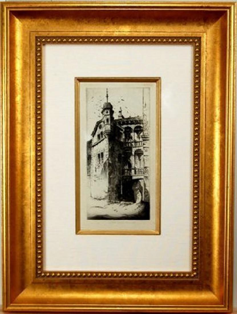 John Taylor Arms, (1887-1953, American): John Taylor Arms, (1887-1953, American) Hambourg, 1927. Etching on thin tissue paper, signed, dated and titled in pencil. Plate mark is 10x4 7/8 in. This artwork is framed.