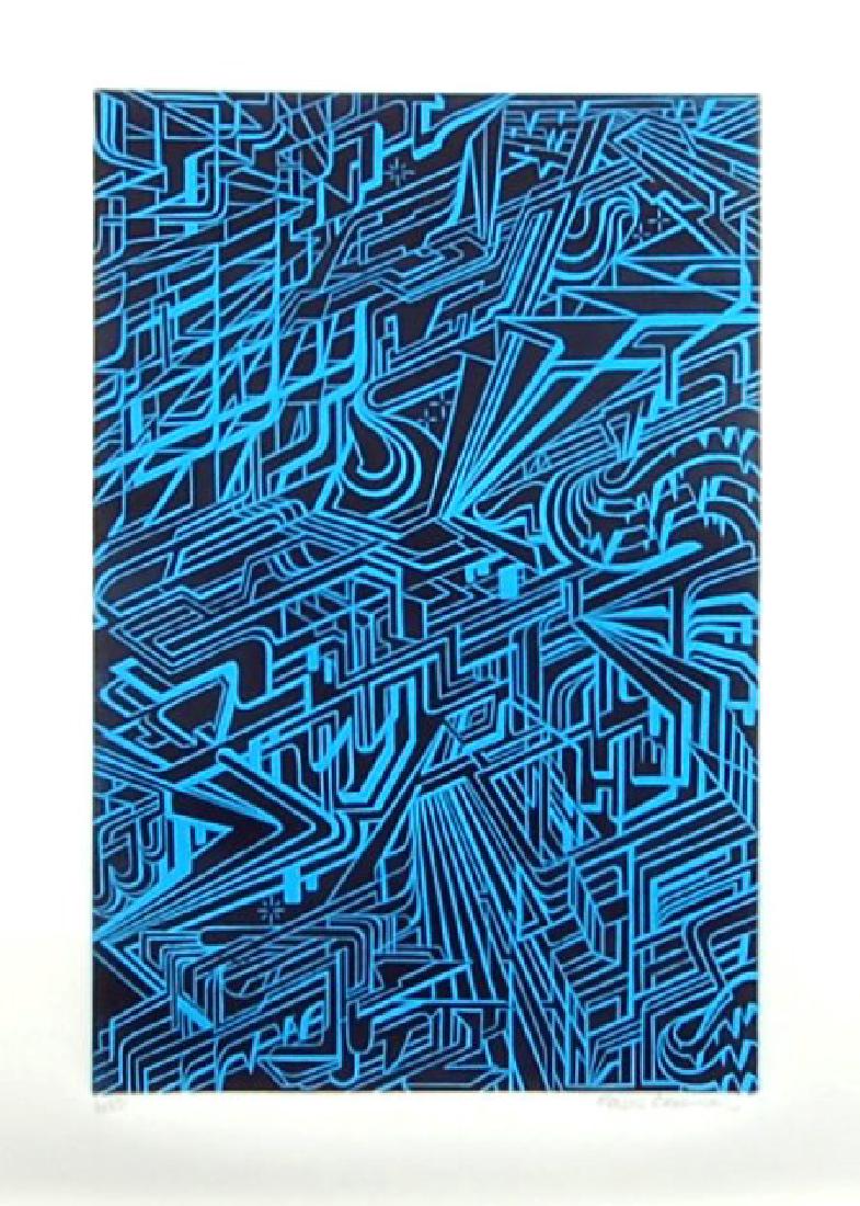 Maxime Maurice Grossman (Born 1989), American. Color: Untitled, 2008 Color linocut on Strathmore paper, signed and numbered 7/40 in pencil. Size is 18x12 on 23"x17" Published by Joseph Grossman Gallery, San Francisco CA, printed by the artist.