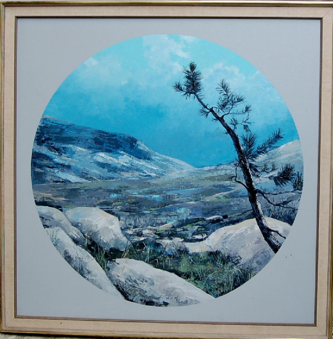 Signed Powell (20 th Century): Near Ragged Peak, Yosemite, 1976. Oil on canvas, signed lower left. The size is 36x36 inches. Also signed and titled and dated on the reverse. Please NOTE, This artwork is oversized, we recomend that 