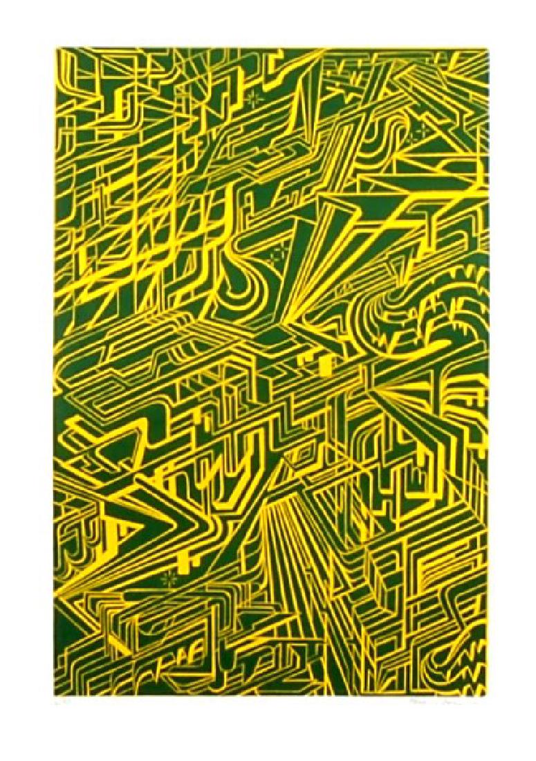 Maxime Maurice Grossman (Born 1989), American. Color: Galactika II, 2008 Color linocut on Strathmore paper, signed and numbered 12/40 in pencil. Size is 18x12 on 23"x17". Published by Joseph Grossman Gallery, San Francisco CA, printed by the artist.