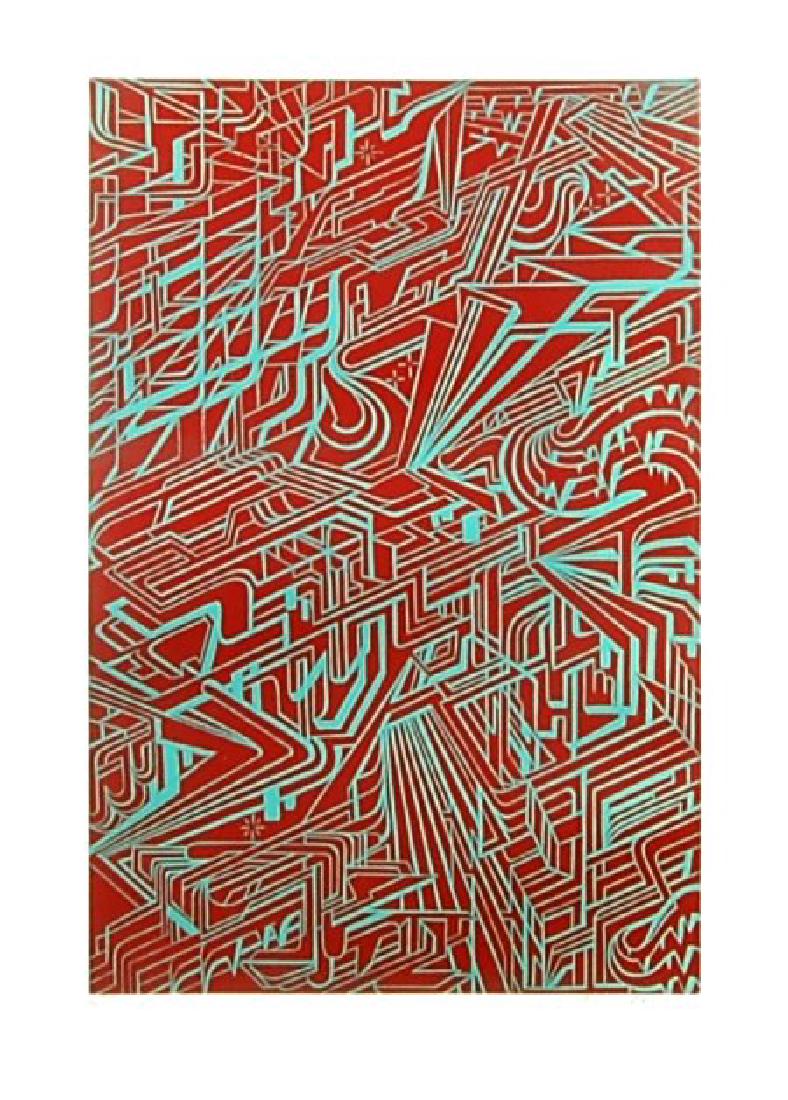 Maxime Maurice Grossman (Born 1989), American. Color: Galactika II, 2008 Color linocut on Strathmore paper, signed and numbered 12/40 in pencil. Size is 18x12 on 23"x17". Published by Joseph Grossman Gallery, San Francisco CA, printed by the artist.