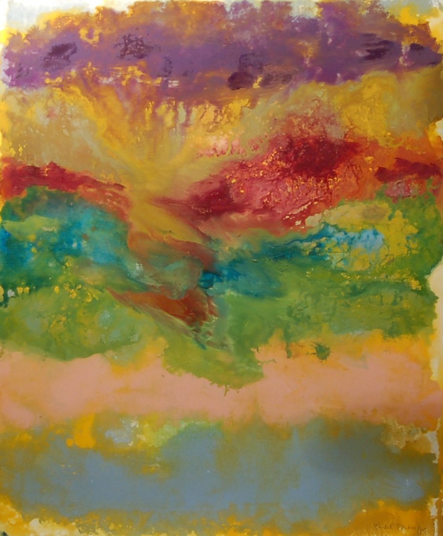 Friedel Dzubas (1915-1994) German. Monotype on paper.: Untitled, 1985. Monotype on paper, Signed "Friedel Dzubas" and dated in pencil lower right. The size is 24.65x29.75 inches.