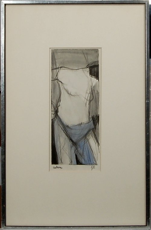 Jacques Fabert, (b.1925, French): Autumn, circa 1960. Ink and watercolor on paper, signed lower right. The size is 10.25x4.25 inches. Framed.