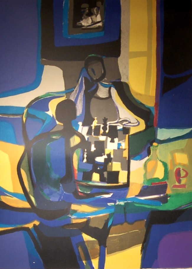 Marcel Mouly, (1918-2008, French): Untitled, circa 1970. Color lithograph on Arches paper, signed and inscribed, Epreuve d'Artist XX/XX in pencil. The image size is 20.85x28.85 in, on 24x34 in, paper.