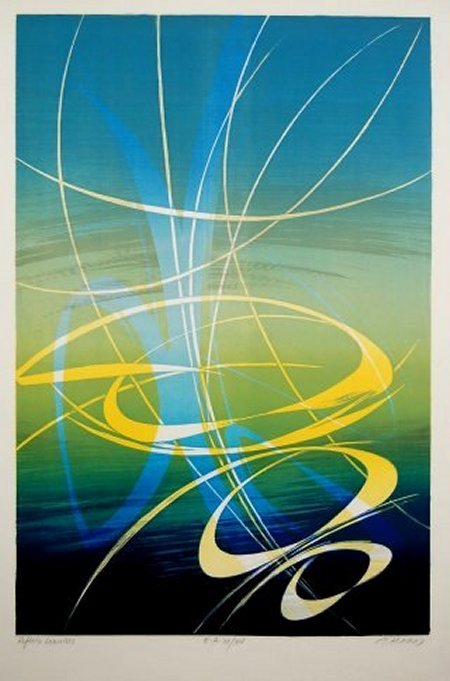 Terry Haas, (born 1923), Czech. Color lithograph,: Reflets Lunaire, 1968. Color lithograph on Arches paper, signed and annotated E.A of XV in pencil. Size is 20.5"x30.5" on 23.5"x35.25" paper.