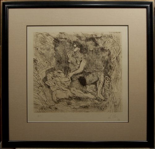 Sandro Chia (Born 1946, Italian): Nude, 1984. Etching on wove paper, signed and inscribed V.A.T. in pencil. The plate mark size is 22.5x33.5 in. This artwork is framed.