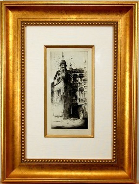 John Taylor Arms, (1887-1953, American): John Taylor Arms, (1887-1953, American) Hambourg, 1927. Etching on thin tissue paper, signed, dated and titled in pencil. Plate mark is 10x4 7/8 in. This artwork is framed.