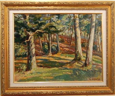 Albert Genta, (1901-1989, French): Sous Bois, circa 1935. Oil on canvas, signed A. Genta lower right. The canvas size is 19.5x25.5 inches. This artwork is framed