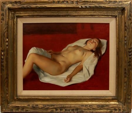 Jesse Corsaut (American, born 1930): Nude, 1968. Oil on hardboard, signed and dated lowerleft. Artwork size is 14x18 inches. Framed in original frame.