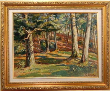 Albert Genta, (1901-1989, French): Sous Bois, circa 1935. Oil on canvas, signed A. Genta lower right. The canvas size is 19.5x25.5 inches. This artwork is framed