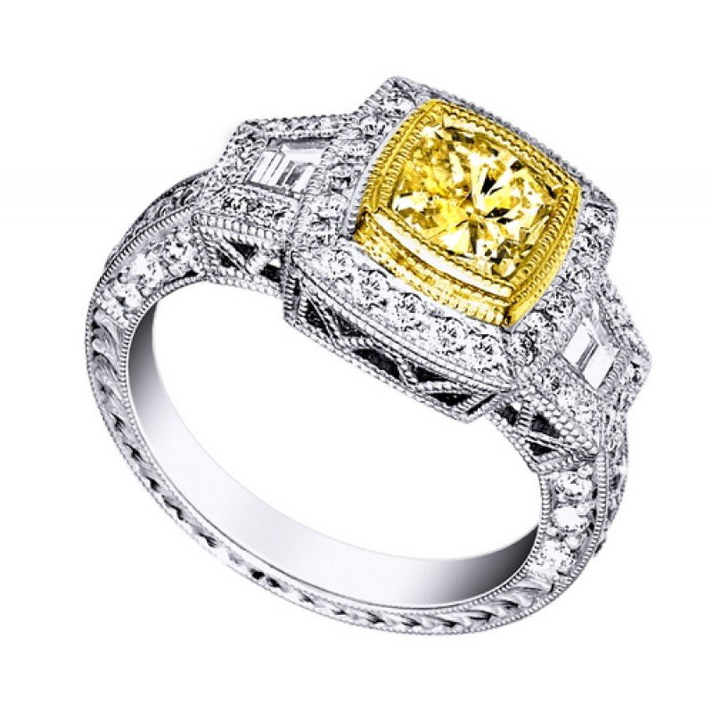 18K TWO TONE GOLD 8.2 GRAM 1CT DIAMOND VS2 FANCY YELLOW: 18K TWO TONE GOLD 8.2 GRAM 1CT DIAMOND VS2 Fancy Yellow 0.62ct VS1-SI1 G-H ROUND . Metal: GOLD. Metal Stamp: 18 Metal Weight: 8.2 Metal Color: TWO TONE. Primary Stone: DIAMOND. Primary Stone Weight: 1