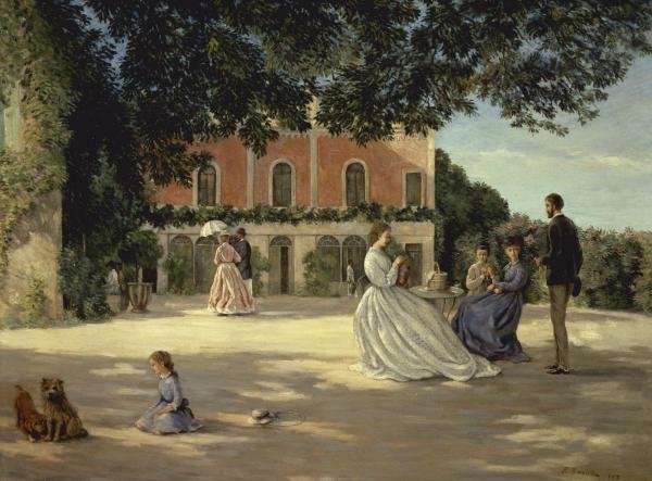 FAMILY REUNION ON THE TERRACE…FREDERIC BAZILLE: Frederic Bazille - Family Reunion On The Terrace - 44 X 32 1/2 In. - This Giclée Print Is Gallery Stretched And Ready To Hang Or Lean Against A Wall, Or Display On An Easel. - A Giclée Print Is The