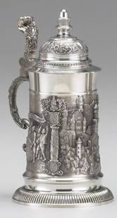 PEWTER NEUSCHWANSTEIN STEIN: PEWTER NEUSCHWANSTEIN STEIN….The main subject panel of this stein is a raised-relief scene of the most famous castle in the world, accurately depicted in front of the Alps mountains. Bavarian