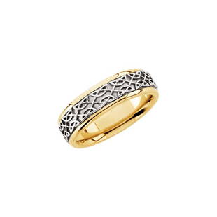 7MM CELTIC-INSIPIRED TWO-TONE BAND: 7mm Celtic-Insipired Two-Tone Band…./ 14Kt Yellow/14Kt White/14Kt Yellow / Band / 11.50 / 07.00 Mm / Complete No Setting / Polished / Bridal Celtic Band Weight: 6.98DWT GramWeight: 10.86 Ring Size: