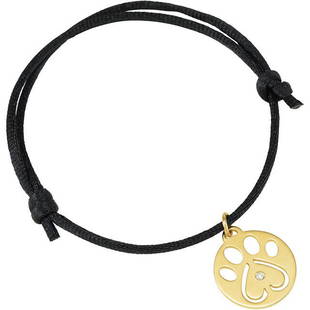OUR CAUSE FOR PAWS„¢ BRACELET OR CHARM: Our Cause for Pawsâ„¢ Bracelet or Charm…./ 14Kt Yellow / 06.50-08.00 Inch / Complete Bracelet W/.02 Ct / Black Cord / Bracelet W/Packaging Weight: 2.1771DWT GramWeight: 3.39