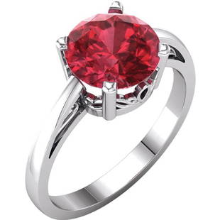 14KT WHITE CHATHAM® CREATED RUBY RING: 14kt White Chatham® Created Ruby Ring…./ 14Kt White / Ring / Complete With Stone / Round / 08.00 Mm / Ruby / Polished / Chatham Ruby Scroll Ring Weight: 2.057DWT GramWeight: 3.2 Ring Size: 6