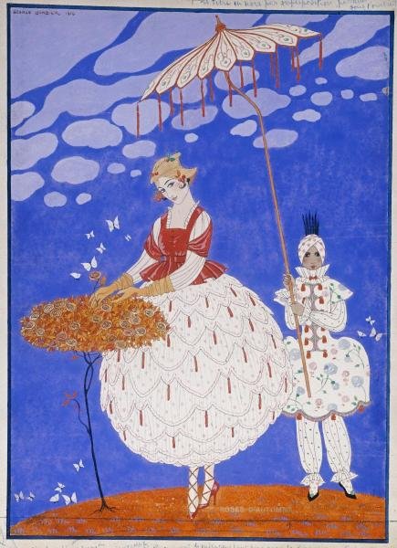 ROSES D'AUTOMNE … GEORGES BARBIER: Georges Barbier - Roses D'automne - 21 3/4 X 30 In. - This Giclée Print Is Gallery Stretched And Ready To Hang Or Lean Against A Wall, Or Display On An Easel. - A Giclée Print Is The Highest Quality