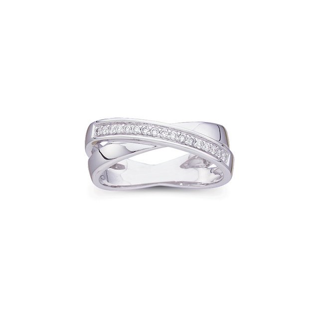 1/6 CTW OVERLAPPING DIAMOND RING: 1/6 CTW Overlapping Diamond Ring…./ 14Kt White / Size 09.50/ 1/6 Ct Tw / Polished / Diamond Ring Weight: 2.95DWT GramWeight: 4.59 Ring Size: 9.5