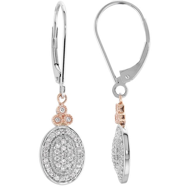 1/3 CTW DIAMOND LEVER BACK EARRINGS: 1/3 CTW Diamond Lever Back Earrings…./ 14Kt White / 1/3 Ct Tw Pair / Polished / Dia Lev Back Ear W/Rose Platin Weight: 1.73DWT GramWeight: 2.69
