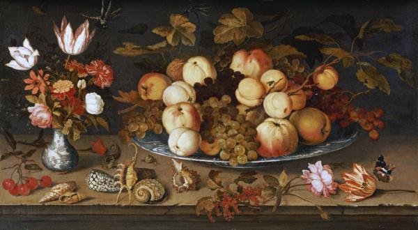 FRUIT ON A DISH…BALTHASAR VAN DER AST: Balthasar Van Der Ast - Fruit On A Dish - 40 X 22 In. - This Giclée Print Is Gallery Stretched And Ready To Hang
