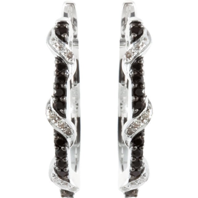 BLACK SPINEL & DIAMOND EARRINGS: Black Spinel & Diamond Earrings…./ Ster / Pair 1/10 Ct Tw / P / Gen Blk Spinel & Dia Hoop Earr Weight: 2.29DWT GramWeight: 3.56