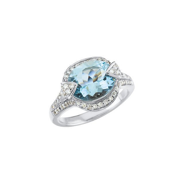 GENUINE AQUAMARINE & DIAMOND RING: Genuine Aquamarine & Diamond Ring…./ 14Kw / Size 7 11.00X09.00Mm 1/2 Ct Tw / P / Gen Aquamarine & Diamond Ring Weight: 3.39DWT GramWeight: 5.27 Ring Size: 7