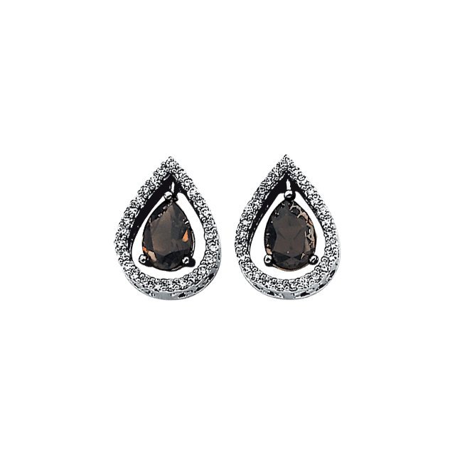 14KT WHITE 1/3 CTW DIAMOND & SMOKY QUARTZ EARRINGS: 14kt White 1/3 CTW Diamond & Smoky Quartz Earrings…./ 14Kt White / Pair 1/3 Ct Tw/07.00X05.00 Mm / Polished / Gen Smoky Quartz & Dia Ear Weight: 2.31DWT GramWeight: 3.59