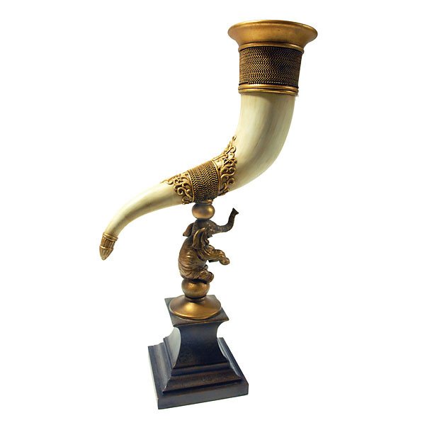 ELEPHANT HORN VASE: ELEPHANT HORN VASE DIMENSIONS: 16L X 7.5D X 29H