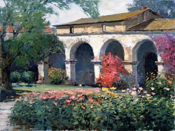 CAPISTRANO MISSION DELIGHT…KENT WALLIS: Kent Wallis - Capistrano Mission Delight - 48 X 36 In. - This Giclée On Canvas Is Gallery Stretched And Ready To Hang
