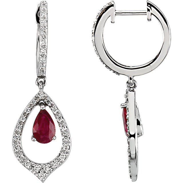 14KT WHITE 1/4 CTW DIAMOND & RUBY EARRINGS: 14kt White 1/4 CTW Diamond & Ruby Earrings…./ 14Kw / Pair 1/4 Ct Tw/06.00X04.00 / P / Gen Ruby & Diamond Ear Weight: 2.77DWT GramWeight: 4.31