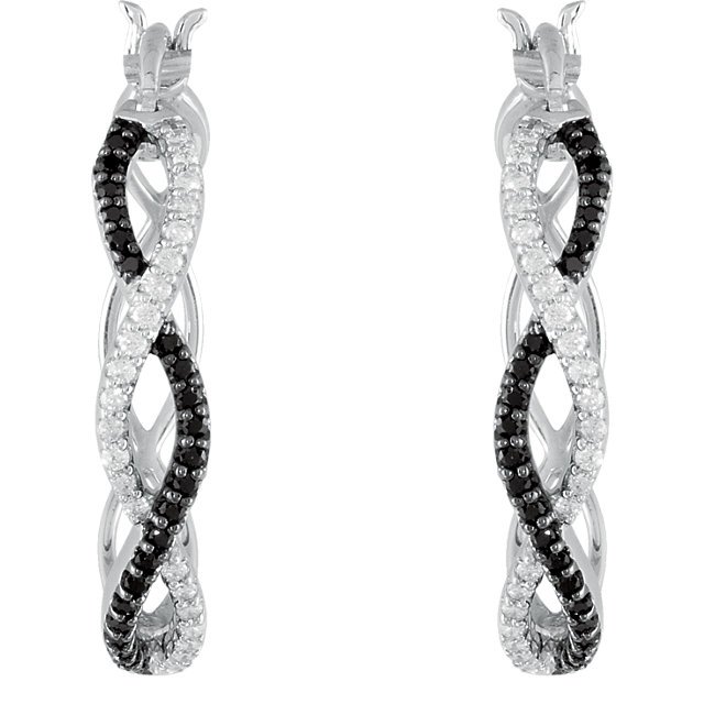 BLACK SPINEL & DIAMOND HOOP EARRINGS: Black Spinel & Diamond Hoop Earrings…./ Ster / Pair/1/5 Ct Tw / P / Gen Blk Spinel & Dia Hoop Eari Weight: 2.45DWT GramWeight: 3.81