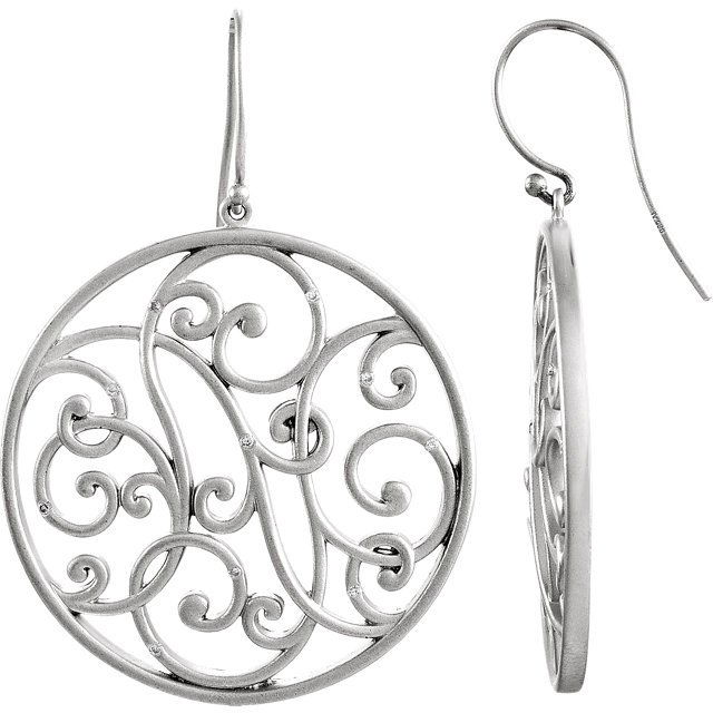 STERLING SILVER 1/10 CTW DIAMOND SCROLL EARRINGS: Sterling Silver 1/10 CTW Diamond Scroll Earrings…./ Sterling Silver / Pair 1/10 Ct Tw / Polished / Diamond Earrings W/Bead Blast Weight: 9.9968DWT GramWeight: 15.55