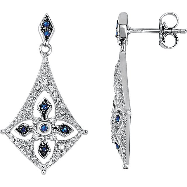 STERLING SILVER SAPPHIRE & 1/4 CTW DIAMOND EARRINGS: Sterling Silver Sapphire & 1/4 CTW Diamond Earrings…./ Ster / 1/4 Ct Tw / P / Blk Rhod Pl Blue Sapphi&Dia Er Weight: 1.65DWT GramWeight: 2.57