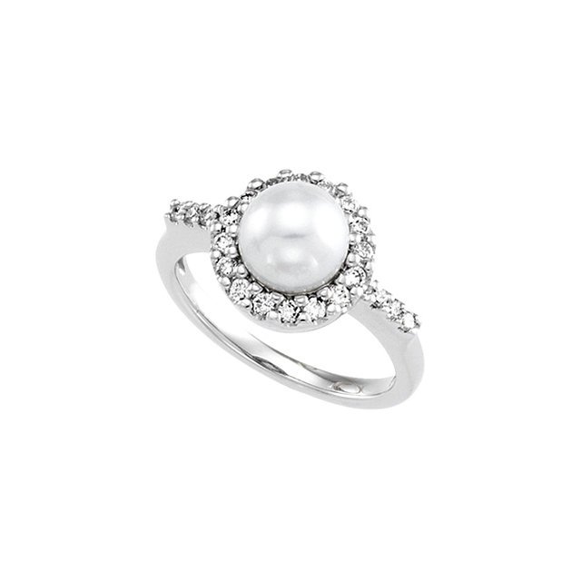 14kt White Pearl & 1/3 Ctw Diamond Ring: 14kt White Pearl & 1/3 Ctw Diamond Ring…./ 14kw / 07.50 Mm 1/3 Ct Tw / P / Cultured Pearl & Diamond Ring Weight: 2.87dwt Gramweight: 4.46 Ring Size: 6