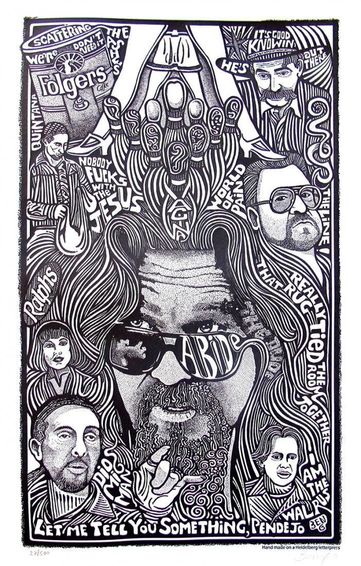 The Big Lebowski Movie Psychedelic Hand Signed: Rare Limited Edition Art Piece Titled "The Big Lebowski. Hand Signed By The Artist Ben G. The Picture Can Not Capture The Spectacular Psychedelic Look And Feel Of These. It Pops Right Out At You And T